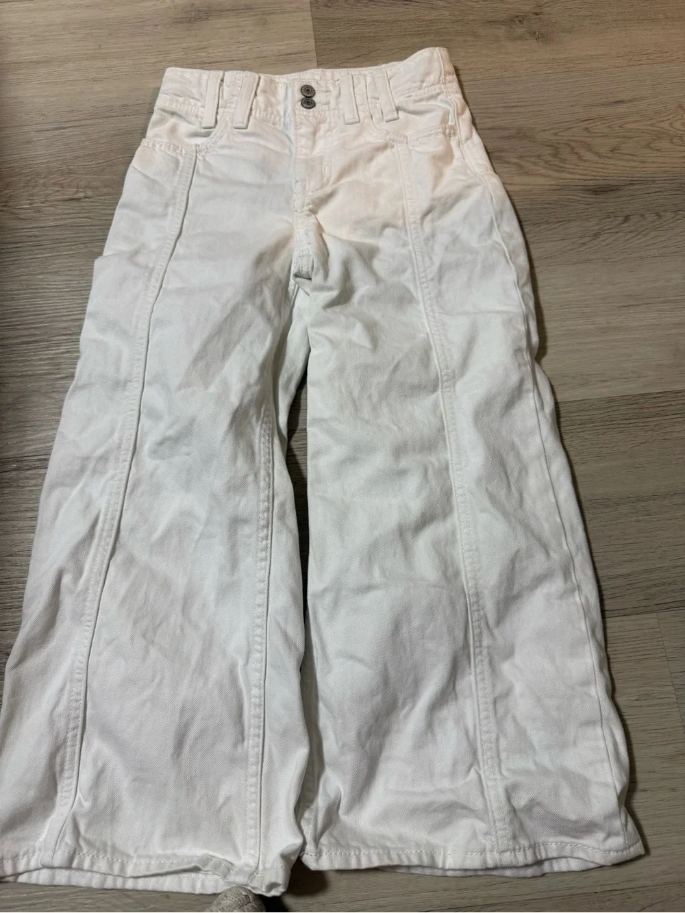 Gap Kids High Rise Stride Wide Angle Jeans White Denim Girls Size 8